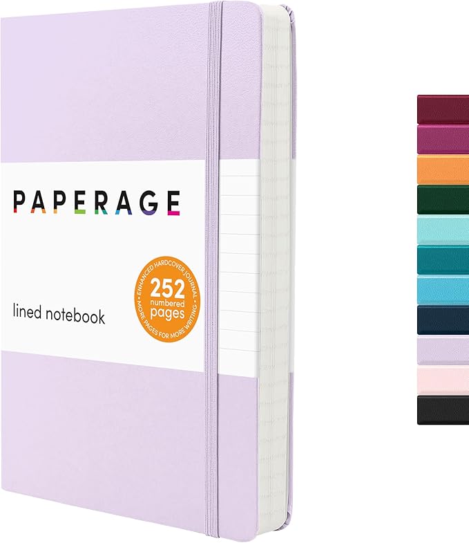 PAPERAGE Lined Journal Notebook, Hardcover Journal for Women & Men, 252 Pages, (5.6 in x 8 in), College Ruled Journaling Notebook for Work, School Supplies & Note Taking, (Lavender)