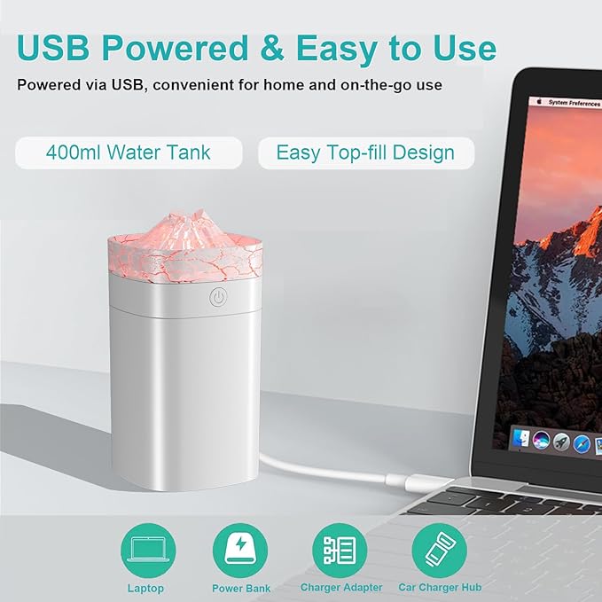 Portable Small Humidifier, 400ml Cool Mist Humidifiers for Bedroom, USB Powered Desktop Humidifier with Light for Car, Office, Travel, Plants, Auto Shut-Off, 2 Mist Modes, Super Quiet, White-Crackle