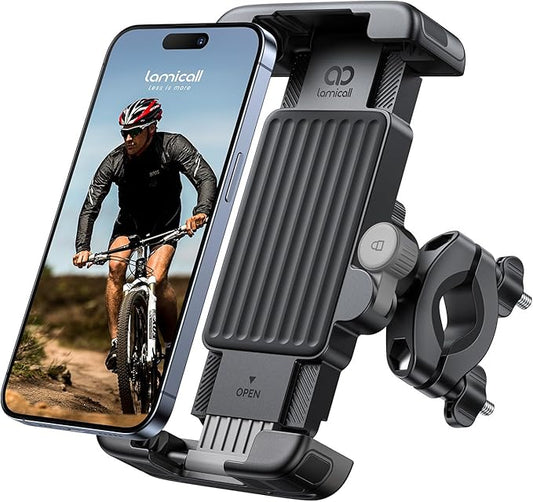 Lamicall Bike Motorcycle Phone Mount - [1s Quick Lock] Bike Cell Phone Holder Clip, Bicycle Scooter Handlebar Clamp, for iPhone Air, 17 16 15 Pro Max, Galaxy S25 S24 Ultra, 6-7.2" Phones