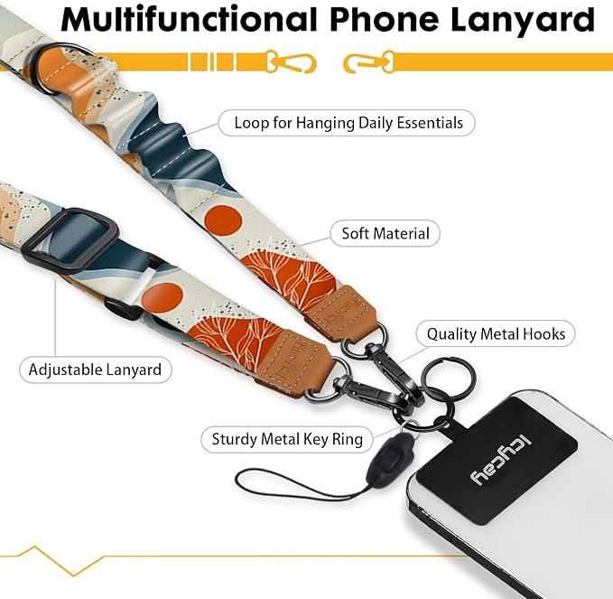 Icycay Phone Lanyard Crossbody, Abstract Art Cell Phone Strap for Around The Neck Adjustable, Anti Theft Cute Lanyard for ID Holder Keys Accessories Travel Essential
