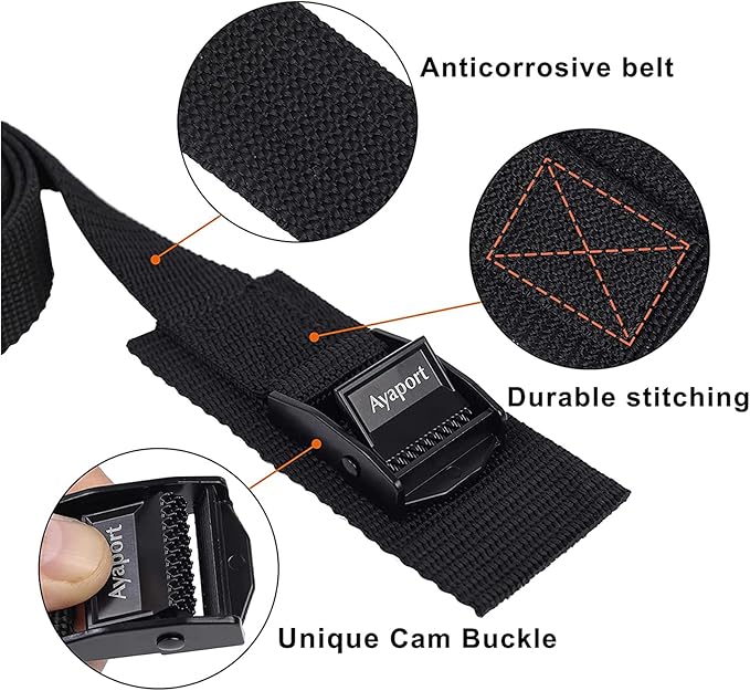 Ayaport Lashing Strap Tie Down Straps with Adjustable Cam Buckle Nylon Cinch Strap for Packing Cargo, Bike, Luggage Black 6 Pcs (Black, 1'' x 12')