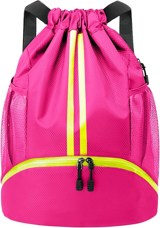 JELUTAR Drawstring Backpack Gym Bag with Shoes Compartment for Soccer, Basketball, Swim, Water-Resistant String Backpack Beach Cinch for Women Men, Rose