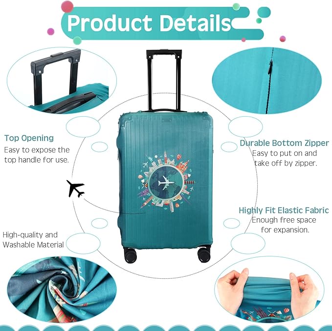 Sherr 3 Pieces Travel Luggage Cover Suitcase Protector Anti Scratch Suitcase Washable Baggage Covers(Travel Theme,Medium/L/XL)