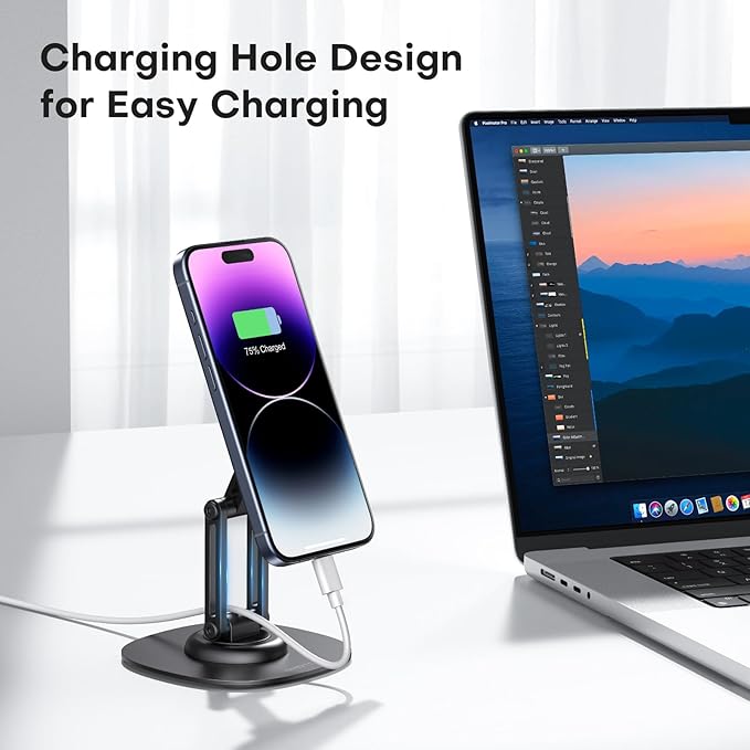 OMOTON 360° Rotating MS04 Magnetic Phone Stand for Desk, Adjustable Foldable Aluminum for MagSafe Cell Phone Stand with Non-Slip Base Fathers Day, for iPhone 17/16/15 Pro Max Air for Women Men Gift