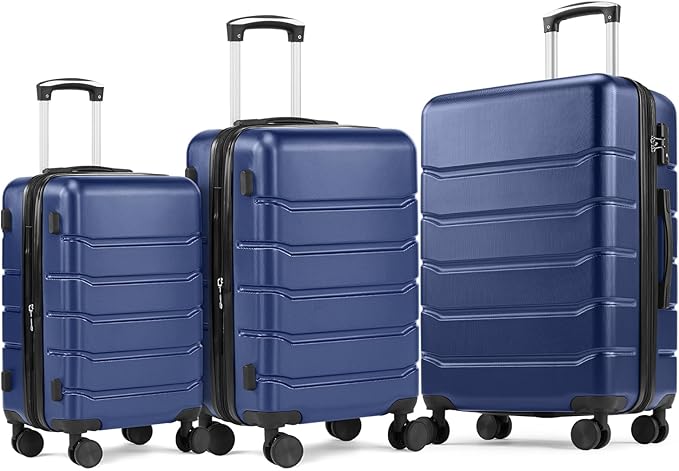 NEWBULIG 3 Piece Luggage Set, Expandable Hard Shell Lightweight Rolling Suitcases with Smooth Spinner Wheels and TSA Lock, Travel Luggage for Business and Holiday Use, 20/24/28 Inch, Blue