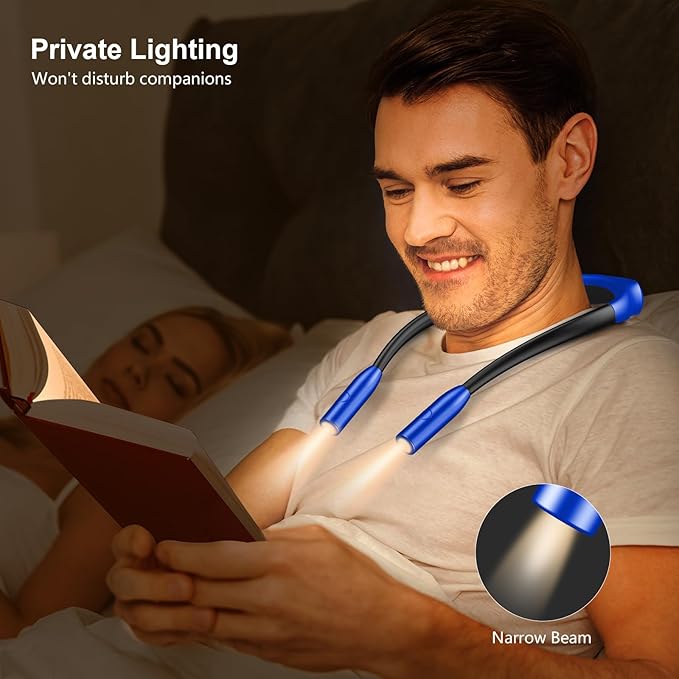 Gritin LED Neck Reading Light,Book Light for Reading in Bed-Eye Caring 3 Colors, Dimmable Brightness, Bendable Arms, 80+Hrs Runtime, Neck Round Design, Lightweight for Crafting, Knitting-Dark Blue