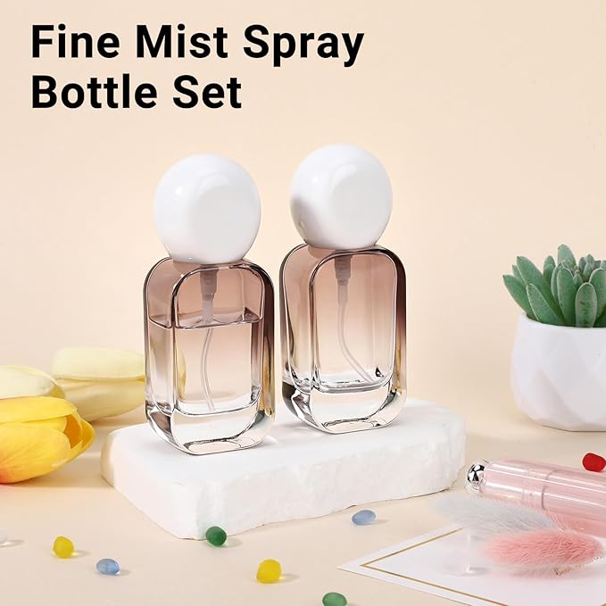 Segbeauty 1oz Fine Mist Glass Liquid Dispenser with Pump Empty, 2pcs Gray Brown Refillable Travel Spray Pump Bottles with Round Cap, 30ml Mini Travel Perfume Bottles, Small Travel Size Containers