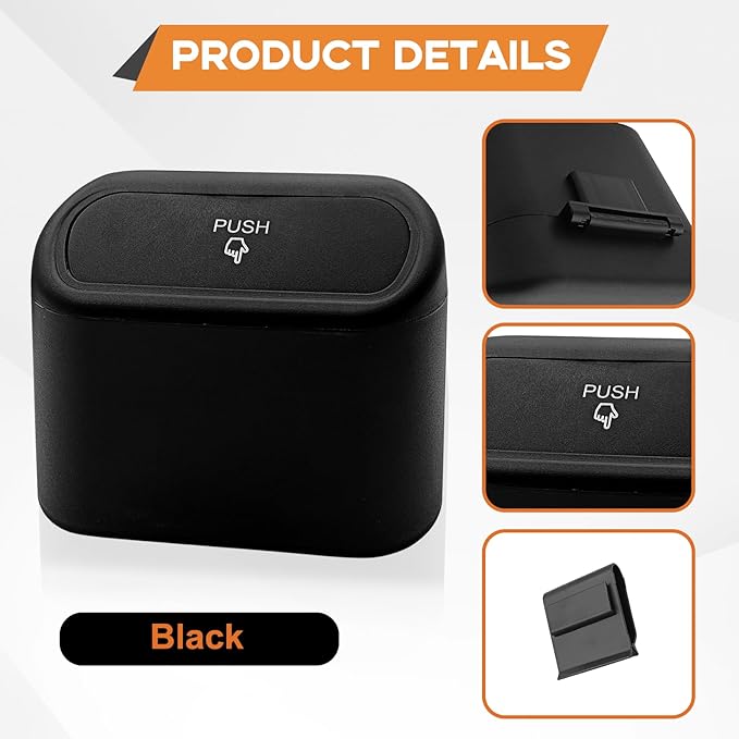 Car Trash Can, Mini Portable Car Bin with Lid & with 1 Roll Trash Bag, Leakproof Hanging Cars Storage Bag Container for Car, Home and Office (Black)