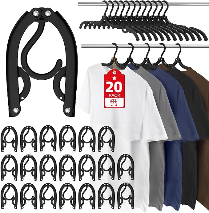 20 Pcs Travel Hangers Portable Foldable Travel Hanger Organizer, Plastic Cruise Essentials Clothes Drying Rack Folding Hangers for Camping Flying RV Europe Vacation Essentials Suitcase, Black