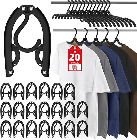 20 Pcs Travel Hangers Portable Foldable Travel Hanger Organizer, Plastic Cruise Essentials Clothes Drying Rack Folding Hangers for Camping Flying RV Europe Vacation Essentials Suitcase, Black