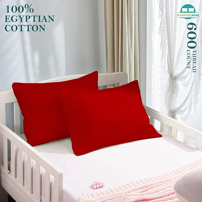 Travel Pillow Case 12x16 Set of 2 Zipper Closure Toddler Pillowcase 600 Thread Count 100% Egyptian Cotton Soft & Skin Friendly Travel Pillow Covers 12x16 Inches, Red