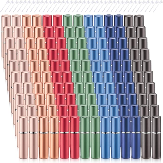 Motiskyy 140 Pcs 5 ml Refillable Perfume Atomizers Bulk - Mini Travel Cologne Sprayers with Refill Pump & Transfer Tool for Perfume Makers & Small Studios(Morandi Color)