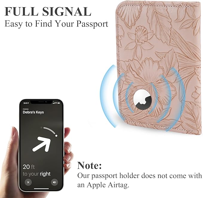 lizimandu Passport Holder with Airtag Slot, Airtag Passport Wallet for Men Women, Slim Leather Passport Holder Case Family for Travel Anti-Lost(1-Carved Brown)