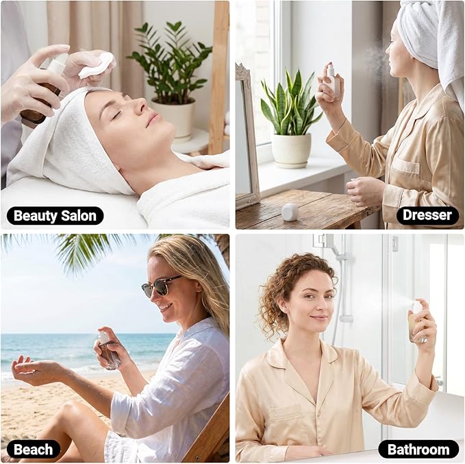 Segbeauty 1oz Fine Mist Glass Spray Bottle Dispenser with Pump, 4pcs Refillable Empty Travel Size Perfume Bottle with Round Cap, 30ml Mini Travel Liquids Cologne Container for Toiletries, Mixed Color