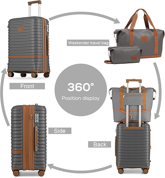 Joyway 24 Inch Checked Luggage, Expandable Suitcase with Spinner Wheel, 3 Piece Hard Shell Luggage Set with TSA Lock(Grey)