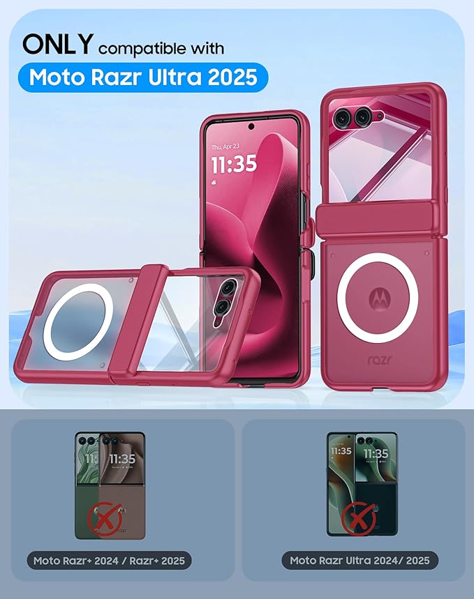 Magnetic for Motorola Razr Ultra 2026/2025 Case,Hinge Protection, Screen Protector, Compatible with MagSafe, Translucent Frosted, Shockproof Slim Cover for Razr Ultra 2026/2025-Rose Red