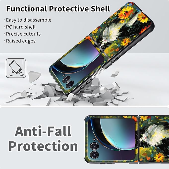 for Motorola Razr Plus 2025 Case,for Razor Plus 2025 Phone Case Cute Slim Hard PC Ultra-Thin Anti-Scratches Shockproof Protective Cover,Watercolor Cat Floral