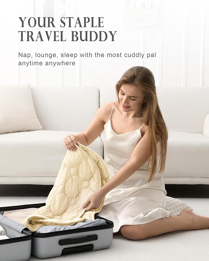 Cottonblue Weighted Lap Blanket Pad 5 lbs 29" x 33", Cozy Luxury Crystal Velvet Weighted Blanket for Adults Teens, Small Weighted Blanket Throw All Season for Travel Relaxation Sleeping, Beige