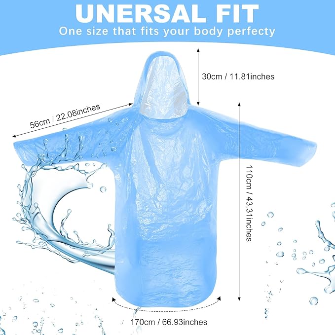 Handepo 150 Pack of Adult Rain Ponchos with Hood, Disposable Rain Ponchos, Plastic Raincoat Poncho for Adult Homeless