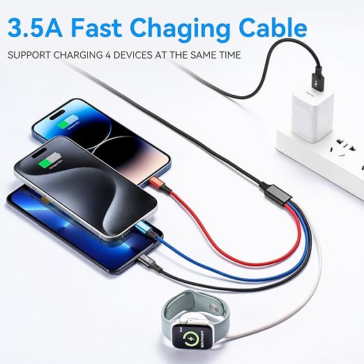 Multi Charging Cable Nylon Braided USB C/Lightning/Micro Port Compatible for Apple Watch Charger USB Magnetic Wireless Charger iWatch Series 9-1/iPhone 15 14/Galaxy Android (2, Black-2Pack, 6Ft)