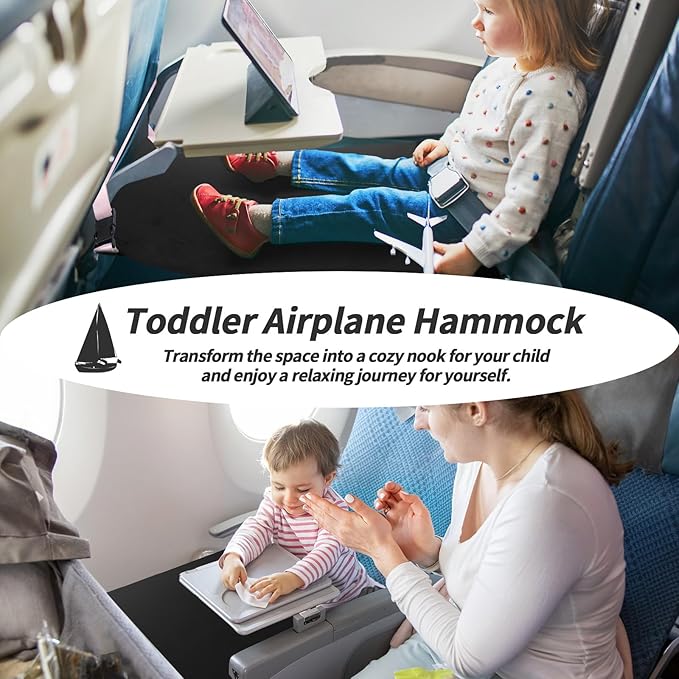 Toddler Airplane Bed, Portable Kids Airplane Seat Extender, Airplane Travel Essentials for Toddlers, Comfortable Footrest for Kids, Must-Have Toddler Travel Bed for Flights (Black)