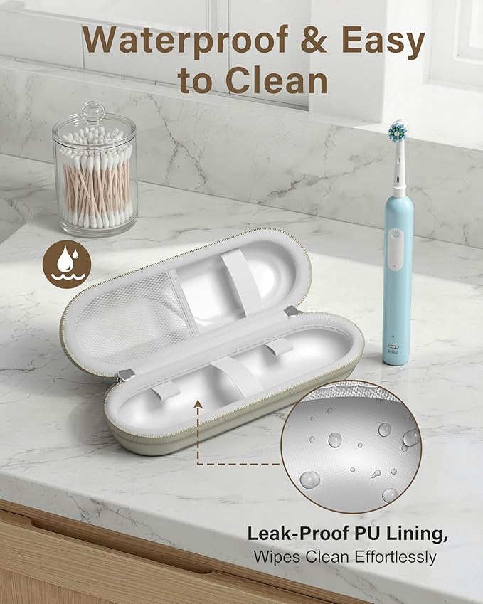 ProCase Toothbrush Travel Case for Oral-B/Oral-B Pro 1000 1500 5000 7000 7500 6000 9600/Philips Sonicare 4100 5100 1100 6100 5300 Oral-B iO Electric Toothbrush Portable Hard Container -Beige