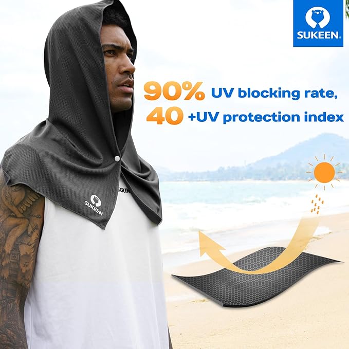 Sukeen Cooling Hoodie Towel for Men, Cooling Towels for Neck and Face, Cools When Wet Cooling Neck Wraps, Sport Workout Camping Cycling Cool Towel for Hot Weather