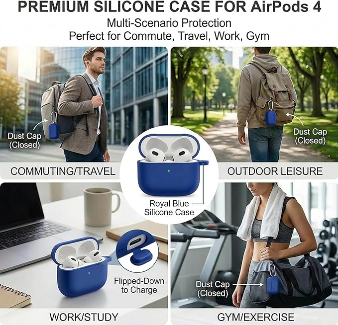 for Airpods 4 Case, Come with Cleaner Kit,Soft Skin Silicone Case Cover with Keychain, Full Protective Case for Men and Women, Compatible with AirPods 4th Generation Case,Sapphire Blue