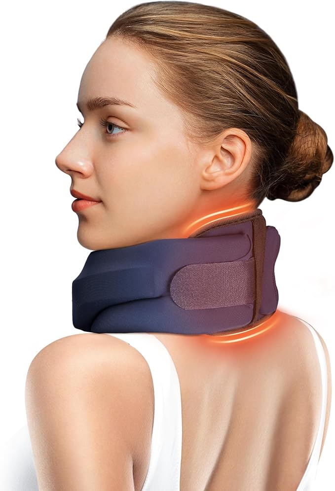 Heated Neck Brace Cervical Collar - Neck Support Brace with Heating Pad, Soft Foam Wraps Keep Vertebrae Stable and Aligned for Relief of Cervical Spine Pressure for Women & Men (Medium Size) Blue