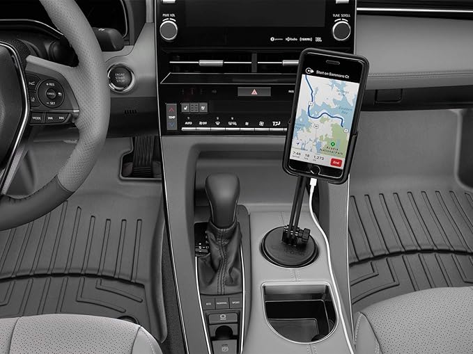 WeatherTech CupFone Two View with Extension – Adjustable, Universal Cup Holder Cell Phone Mount Car & Truck Accessory – Best Design for iPhone & Smartphone Charging – Rose Gold Metal Knobs