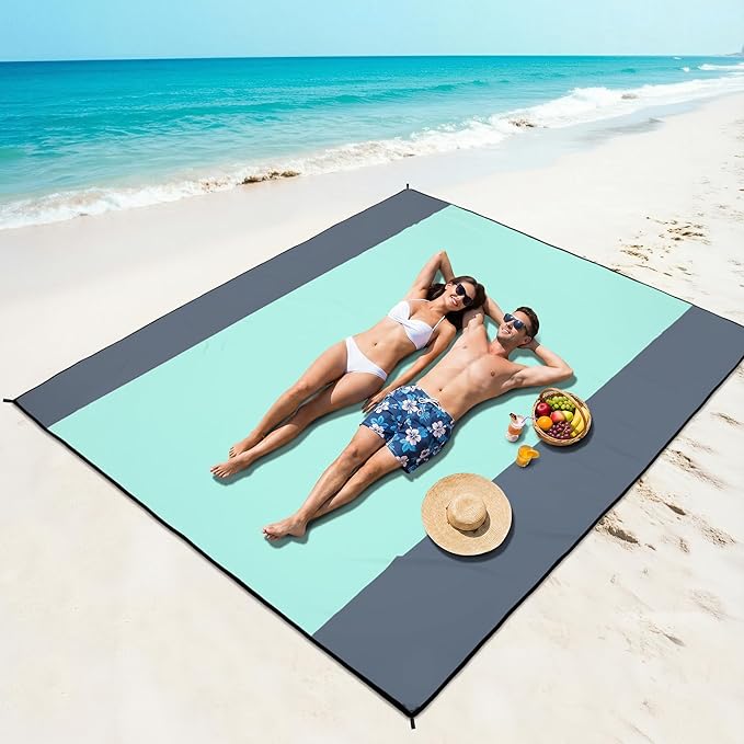 WIWIGO Beach Blanket Waterproof Sandproof Beach Mat 79" X 83"/10'x9'for 2-8 Adults Quick Drying Outdoor Picnic Mat Beach Accessories for Travel, Camping, Hiking
