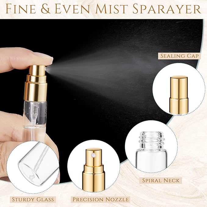 Domensi 60 Pcs 10ml Mini Perfume Bottle Fine Mist Atomizer Glass Refillable Bottles Decants Bulk for Perfumes Travel Glass Container with Atomizer Pump Kit for Toiletries Fragrance Liquid (Clear)