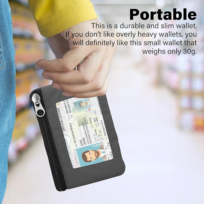 Minimalist RFID Wallet with Lanyard, Multi-functional ID Case with 2 Zipper Pockets and Key Chain for Men and Women, Tactical Badge Pouch Cards Holder, Coin Purse for Travel Sports - Gray&Orange