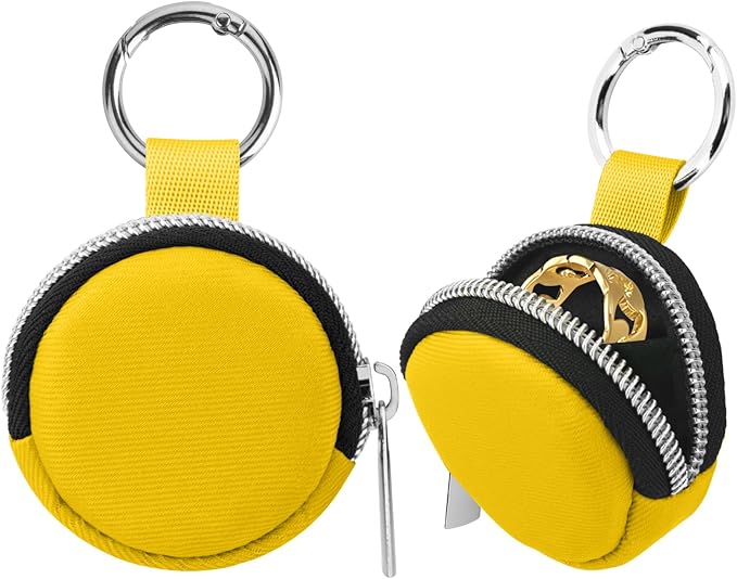 Portable Ring Organizer Case with Keychain, Traveling Ring Holder Storage Bag, Anti-Lost Keychain Container for Rings, Jewelry (2, Yellow)