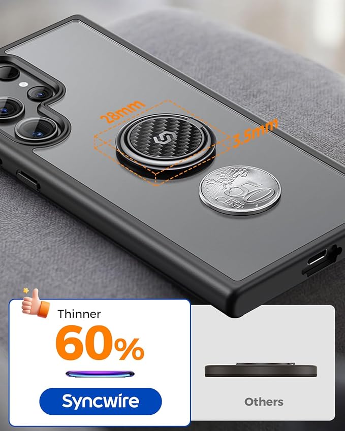 Syncwire Adhesive Phone Ring Holder Stand, 360° Rotation Cell Phone Finger Ring Kickstand, Polished Metal Phone Grip for Smartphones-Carbon Fiber Black
