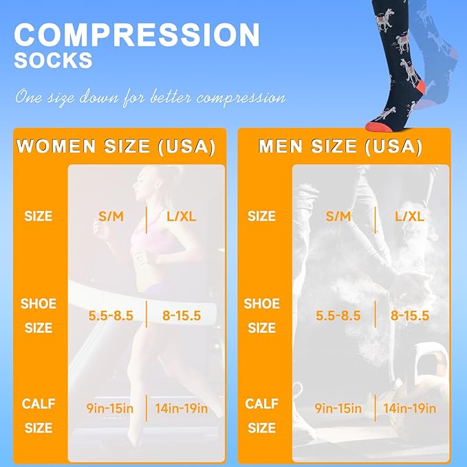 cerpite Compression Socks for Women & Men 6 Pairs Knee High Compression Socks 20-30 mmhg Best for Running,Nurse,Travel