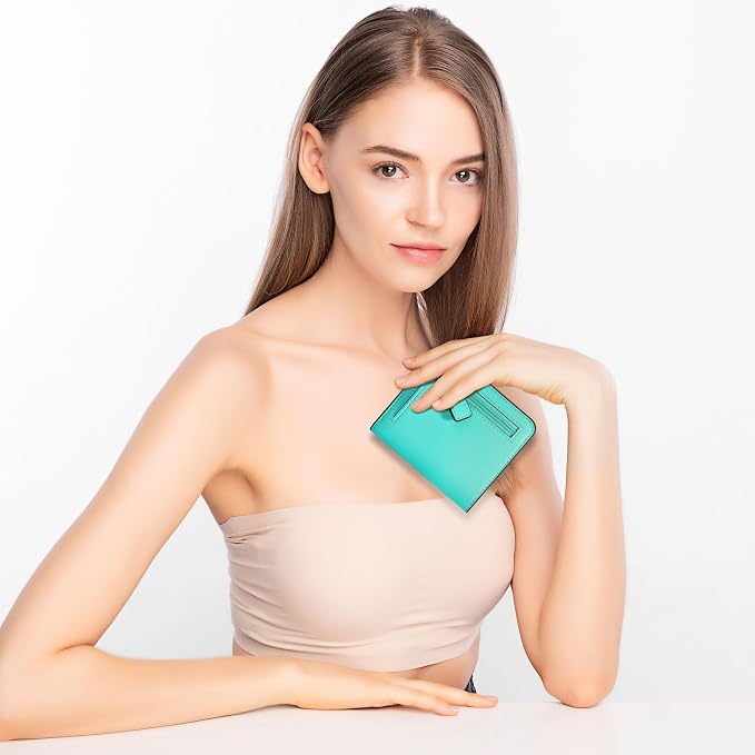 Toughergun Women’s Small Slim Leather Wallet with RFID Protection, Compact Bifold Mini Purse with Clear ID Window