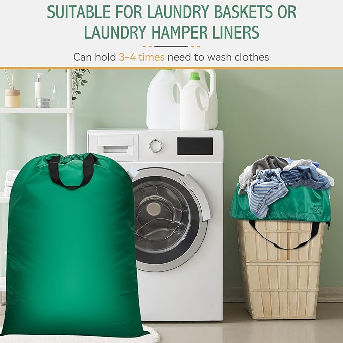 Isink Extra Large Laundry Bag With Handles, Heavy Duty, Travel Laundry Bag for Dirty Clothes, 28" x 40" (Green)