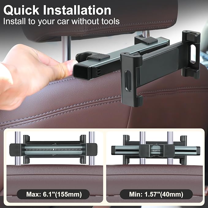 Tablet Holder for Car, Triangle Extension Arm Adjustable Car Back Seat Tablet Holder Road Trip Essentials Headrest Tablets Cars Mount Compatible with iPad Pro, Air, Mini, 4.7-11" Devices