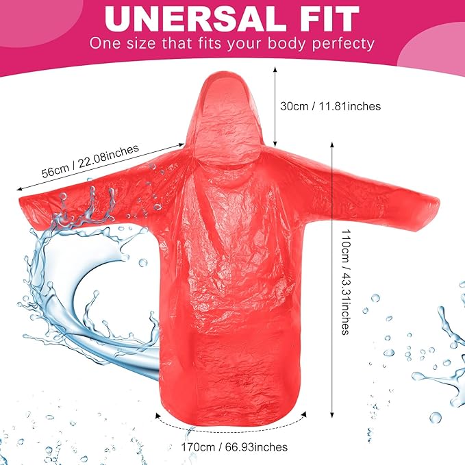 Handepo 150 Pack of Adult Rain Ponchos with Hood, Disposable Rain Ponchos, Plastic Raincoat Poncho for Adult Homeless