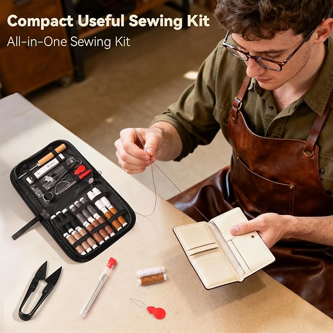 Coquimbo Leather Sewing Kit: 43pcs Needle and Thread Kit with Sewing Awl, Upholstery Repair Kit, Heavy Duty Sewing Tools for Car Seat, Bag, Shoes,Sofa, Tent, Carpet, Craft DIY
