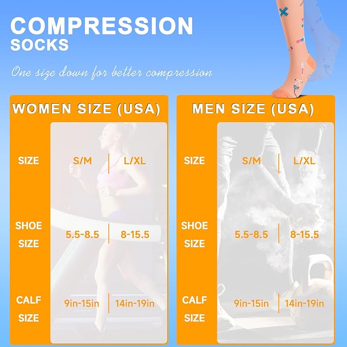 cerpite Compression Socks for Women & Men 6 Pairs Knee High Compression Socks 20-30 mmhg Best for Running,Nurse,Travel