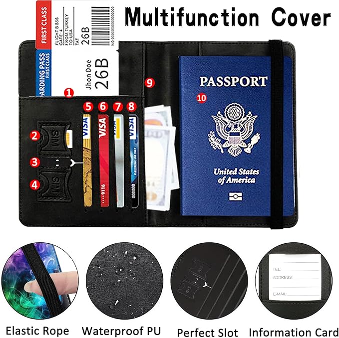 Passport Wallet, Passport Holder with RFID Blocking and Luggage Tag, Waterproof PU Leather Travel Documents Organizer Case, Passport Covers with Card Slot for Women & Men, Rainbow Smoke Passport Book