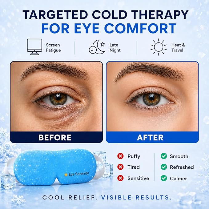 Lure Essentials Eye Serenity CHILL Self Cooling Eye Mask for Sleeping, Cooling Eye Patches for Dark Circles and Puffy Eyes, Cold Compress, Spa Relaxation and Self-care Gifts for Women & Men