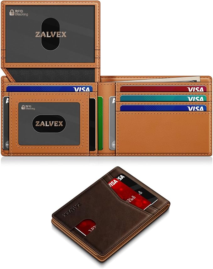 Wallet for Men Slim RFID Blocking Leather Credit Card Holder Wallet for 14 Cards, Bifold Minimalist Thin Wallet with 2 ID Windows & Cash Slot, Front Pockt Carteras Para Hombres, Birthday Gifts for Men