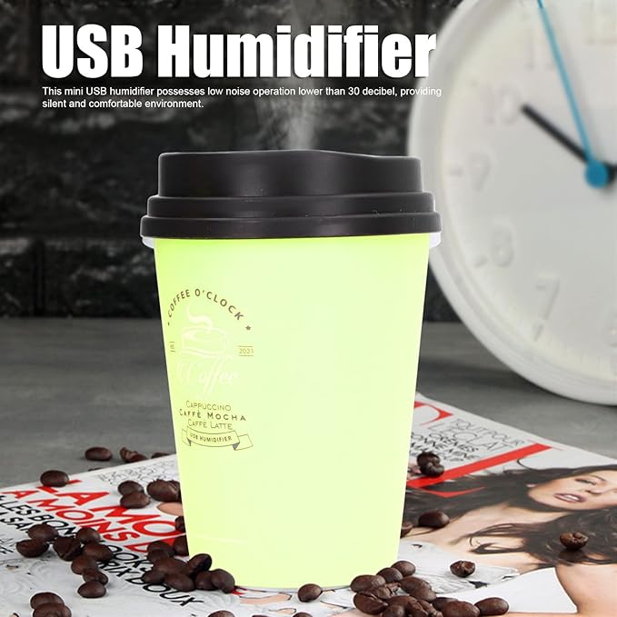 Humidifiers for Bedroom,Rechargeable Mini Cool Mist Humidifier,300ml Cool Mist Humidifiers,Cute Coffee Cup Humidifieres,Low Noise,Auto Shut-Off,Small Humidifier for Plant,Office,Desk,Car(Green)