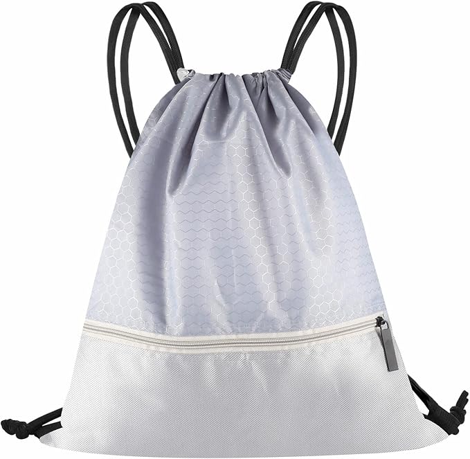 Drawstring Backpack Bag, Waterproof Draw String Back Sack with Zip Pocket, Gym Drawstring Bags Swim Bag for Men Women