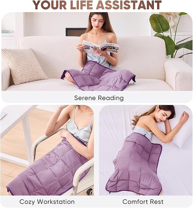 Purple Weighted Lap Blanket for Adults 5lbs, 24"x29" Cooling Heavy Throw Blanket, Portable Travel Weighted Blankets, Soft Small Blankets Gifts for Sleeping