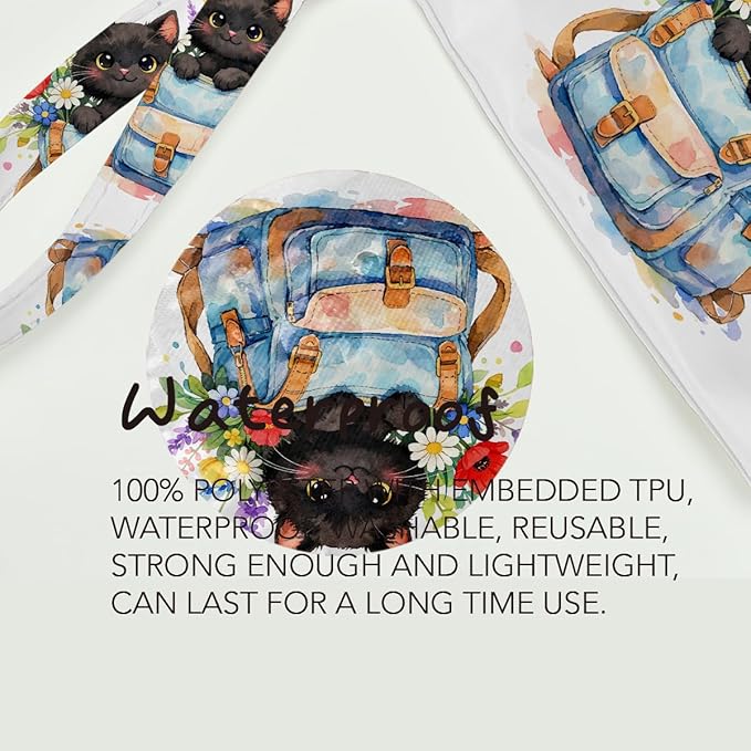 Fokongna Black Cat Print Wet Bag, Small Portable Waterproof Multi-Functional Organizer for Women,Sky Blue Backpack Floral Cat，Ideal for Daily, Beach & Travel