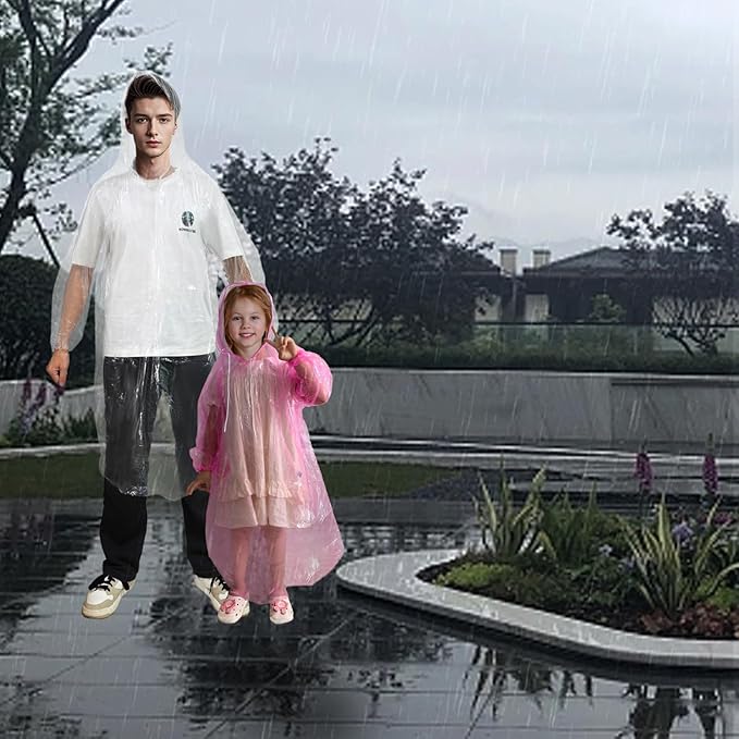 Ponchos Family Pack, Rain Poncho for Adults and Kids Disposable Emergency Rain Ponchos